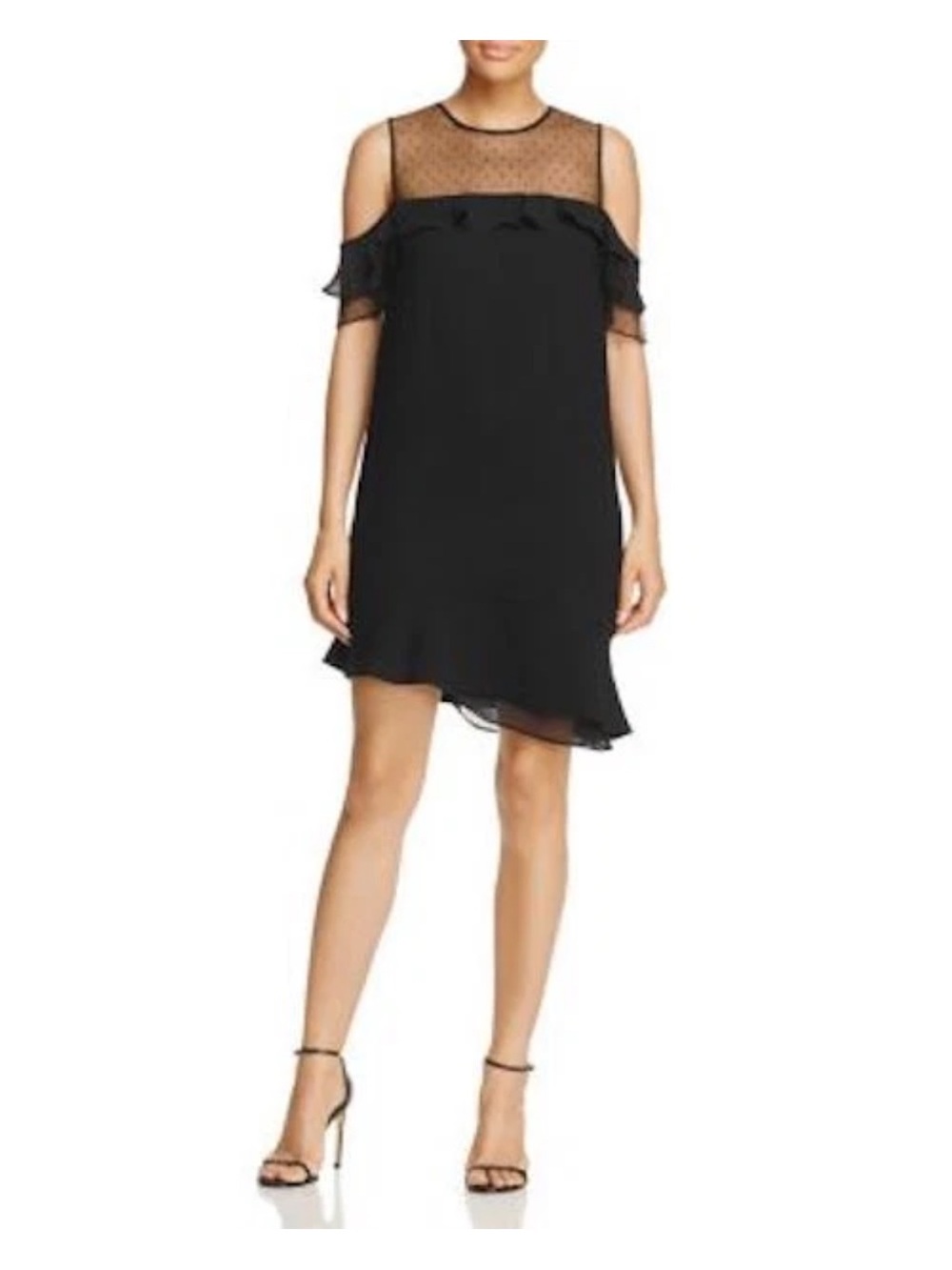 Parker Black Dress with Swiss Dot Mesh & Ruffle Sleeves – Size S